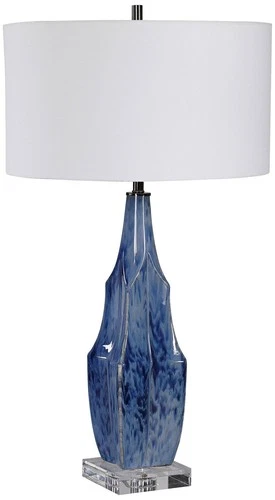 Traditional Table Lamp 31" Tall Indigo Blue Glaze Ceramic Drum Shade Living Room - Picture 6 of 7