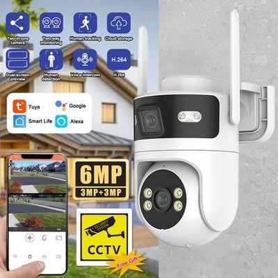 Tuya Security Camera 6MP Dual Lens Outdoor Protection WiFi Motion Tracking Video