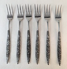 Vintage Set of 6 Stylecraft SYF3 Cocktail Seafood Fork Stainless Japan Grapes