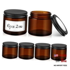 2 oz Glass Jars with Metal Lids, 6 Pack Glass Jars with Black Lids 2OZ Amber