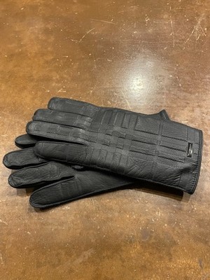 Men's Burberry Black Embossed Leather Gloves, NWT, 8.5 Size