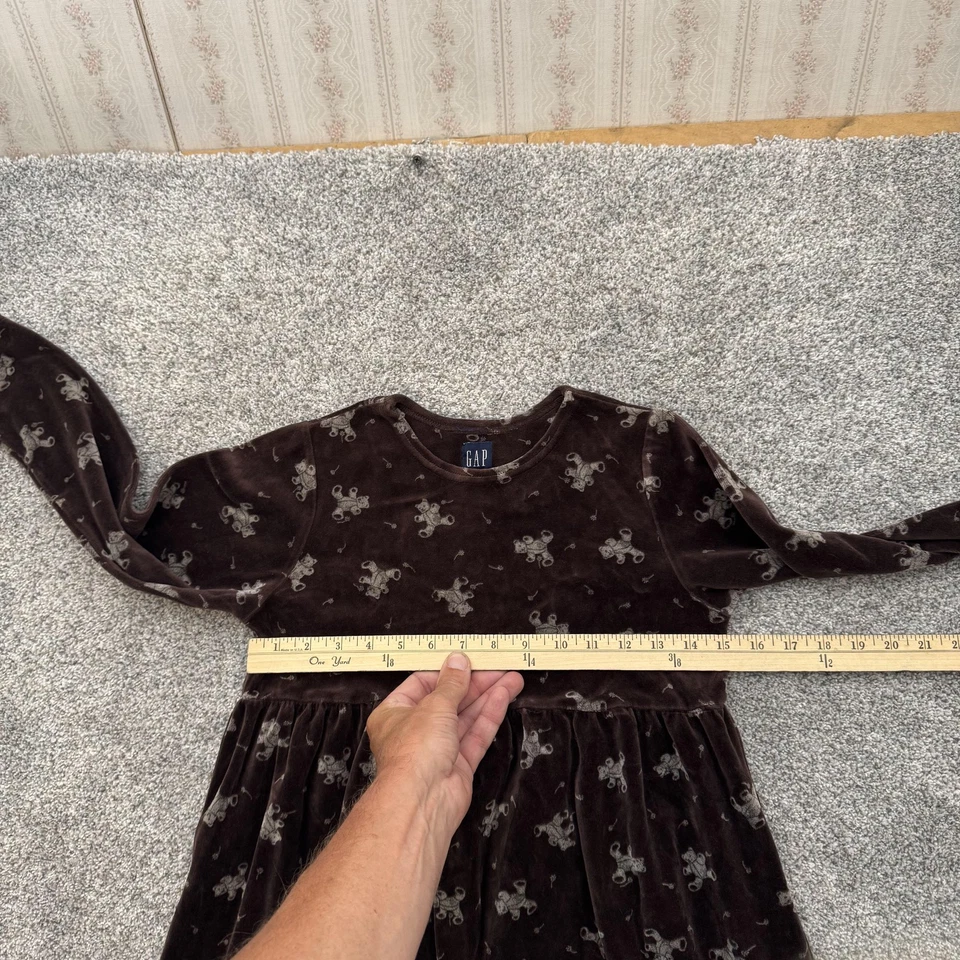 GAP бархата платье девочек средний коричневый плюшевый медведь печать осени зимы винтажный Y2K - Изображение 3 из 4