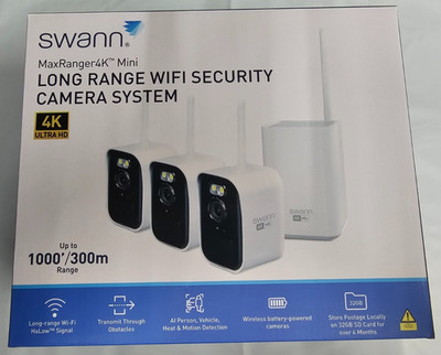 Swann MaxRanger 4K Mini WiFi 3 Cam System w/ Base 1 Pack New