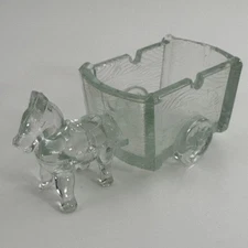 Jeannette Glass Clear Pressed Horse Donkey Cart Candy Dish