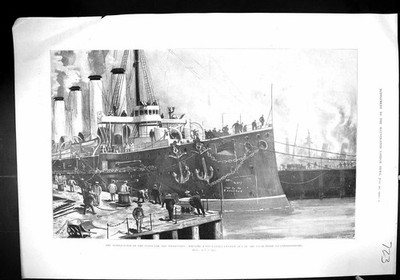 Alte 1901 Mobilisierungsflotte Schiffe Manöver First Class Kreuzer Basi Victorian
