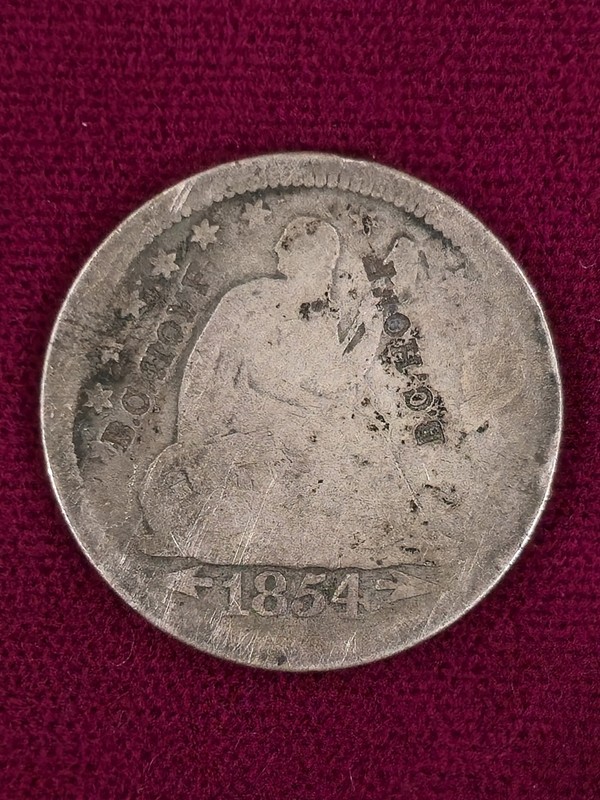 1854 Seated Liberty 25c. Quarter w/ Arrows, B.C. Hoff Counterstamp (NY-SY-11E)