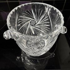 Vintage Heavy Cut Crystal Ice Bucket with Handles & Pinwheel Design