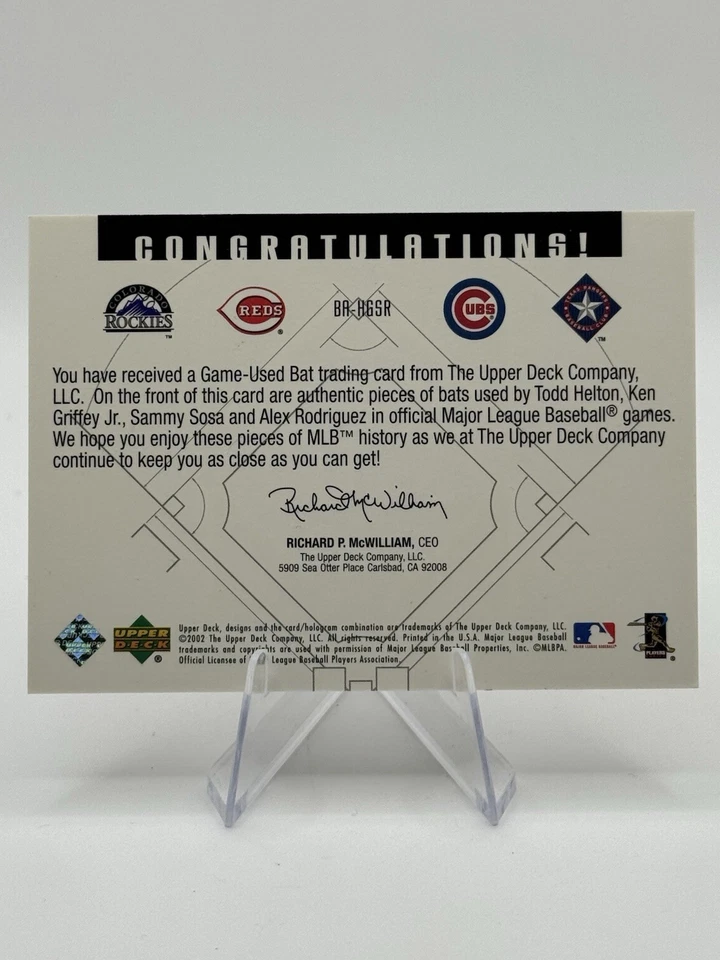 2002 Upper Deck Diamond Connection - Bat Around Griffey Jr, ARod, Sosa #BA-HGSR - Image 2 of 2