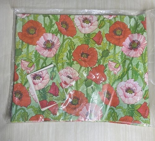 Vtg Current Gift Wrap 1979 POPPY GARDEN Poppies Wrapping Paper 2 Sheets 2 Cards