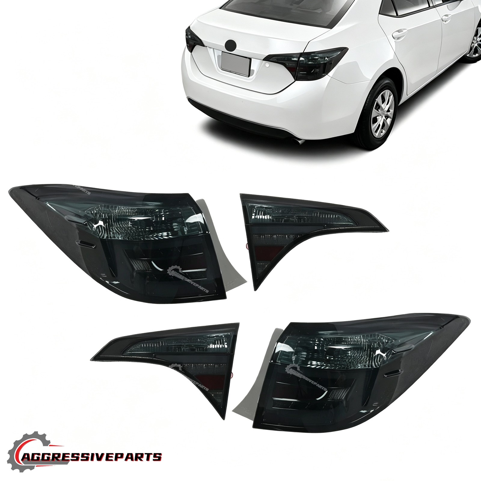 Fits Toyota Corolla 2014-16 Pair Inner Outer  LED Smoked Tail Lights 4pcs