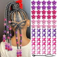60Pcs Hot Pink Flower Hair Beads for Kids Purple Beads Purple, Pink, Rose Red