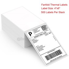 4" x 6" Fanfold Direct Thermal Shipping Labels for Zebra Rollo Printer 100-10000