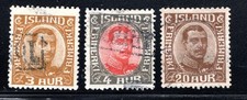 Iceland Stamp Scott #109, 110, 119, Christian X, Lot of 3, Used SCV$21.75