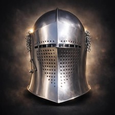 Medieval Crusader Knight Helmet - Handmade Gothic Steel Helmet Armor - LARP