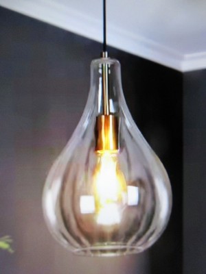 Uolfin 1-Light Modern Electroplated Brass Teardrop Pendant Light w Clear Shade