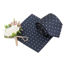 Polka Dot Necktie and Pocket Square Set for Men Navy Blue