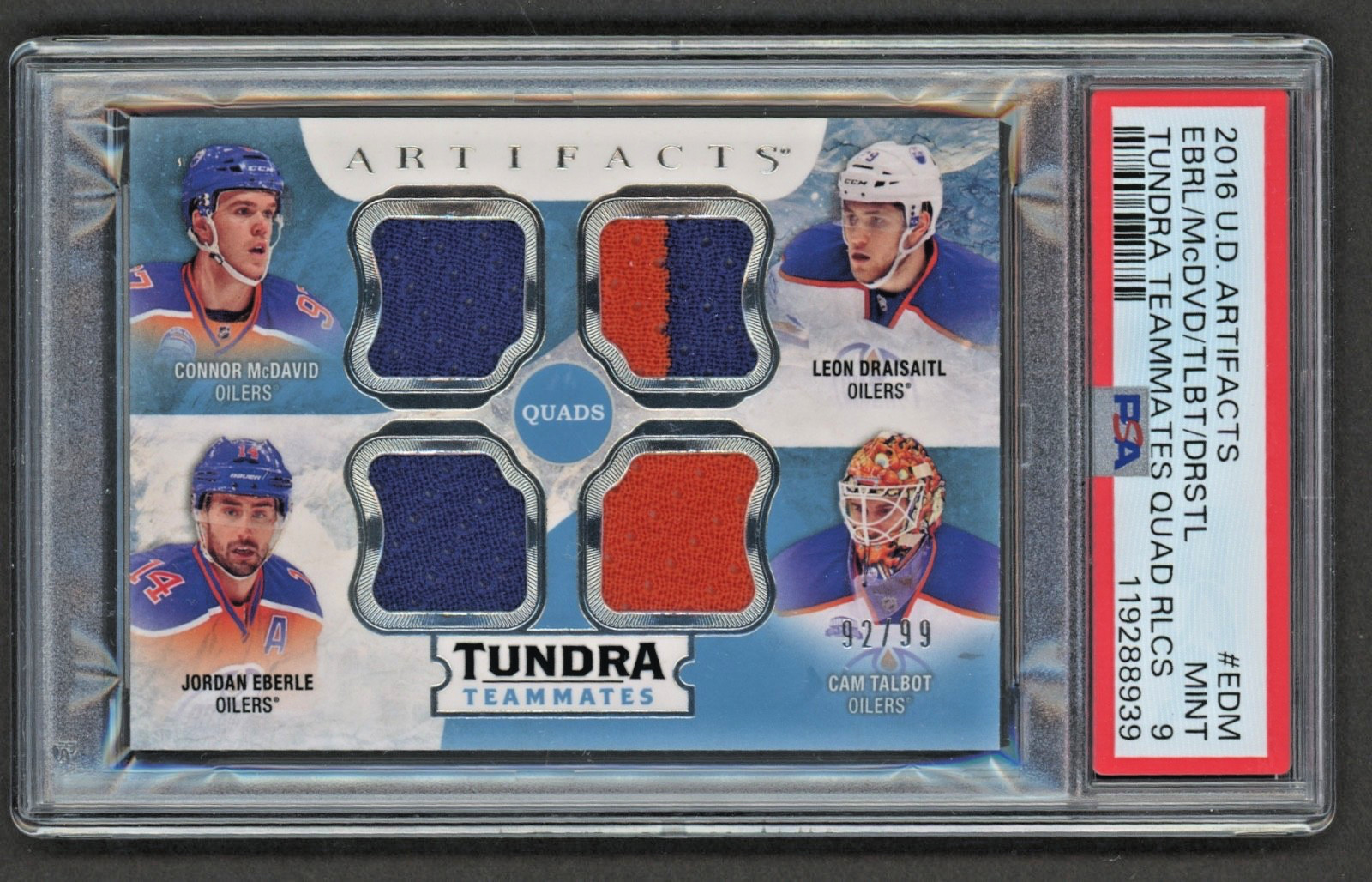 2016 U.D. Artifacts #EDM MCDAVID, DRAISAITL Tundra Teammates Quad #92/99 PSA 9
