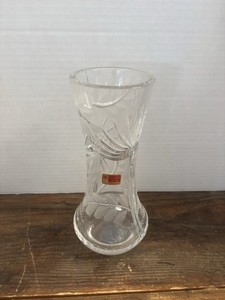 Vintage German Lead Crystal Vase 24% Cut Glass Floral Fern 10.5" LAUSITZER