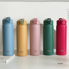 600-750ML Thermos Water Bottle Straw Stainless Steel Thermal Sports Travel Mug