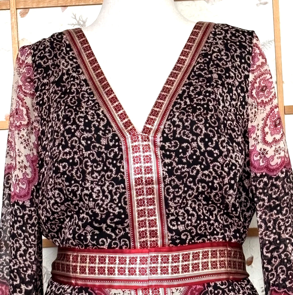 INC Silk Chiffon Dress Satin Trim Kimono Sleeve Belted Plus Size 16W - Image 3 of 4