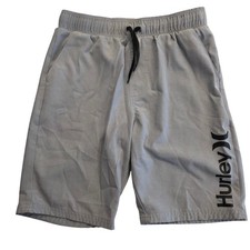 Hurley Board Shorts Gray Drawstring Elastic Waist Swim Trunks Boys 10/12 NEW