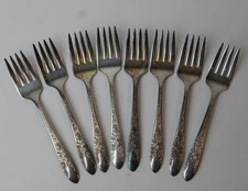 Rose & Leaf Pattern by National Silver Co. Silverplate Set of 8 Salad Forks