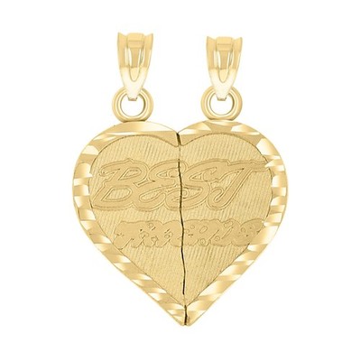 10kt Gelbgold Unisex Diamantschliff Strukturiert Gebrochenes Herz Beste Freunde CH Anhänger