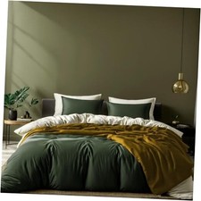 Dark Green Duvet Cover Queen Size, Microfiber Duvet Queen 90x90" Avocado Green