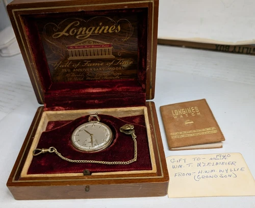 Antique Longines Pocket Watch Gold Filled W / Original Box & Papers