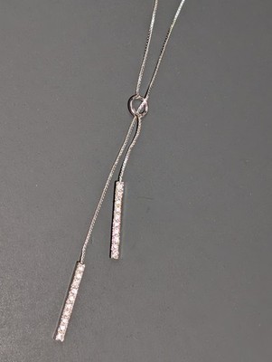 925 Sterling Silver Cubic Zirconia Lariat Box Chain Necklace 26''