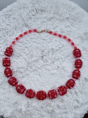 Damenschmuck, Collier, 48cm, rot-rosa, handgefertigt.