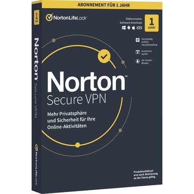 Norton Life Lock Secure VPN Jahreslizenz, 1 Lizenz Windows, Mac, Android, iOS...