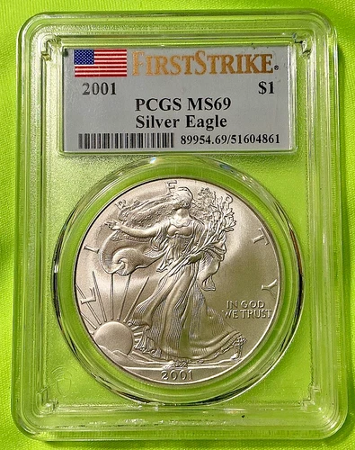 2001 $1 American Silver Eagle PCGS MS69 First Strike - Flag Label - 1oz .999