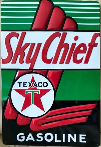 Vintage Tin Painted Texaco Sky Chief Gasoline Sign 18“ X 12“ - NEW