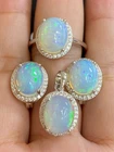 NATURAL FIRE OPAL 9X11 WHITE CZ STERLING SILVER 925 RING EARRING PENDENTS