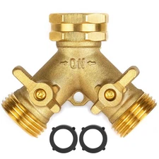 Garden Hose Splitter 2 Way Heavy Duty, Brass Faucet Adapter With Long Handle ...