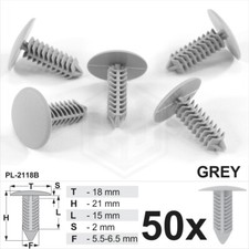 50 x Grey Plastic Fir Tree Trim Clips 6mm Hole 18mm Head Car Van Push In Button