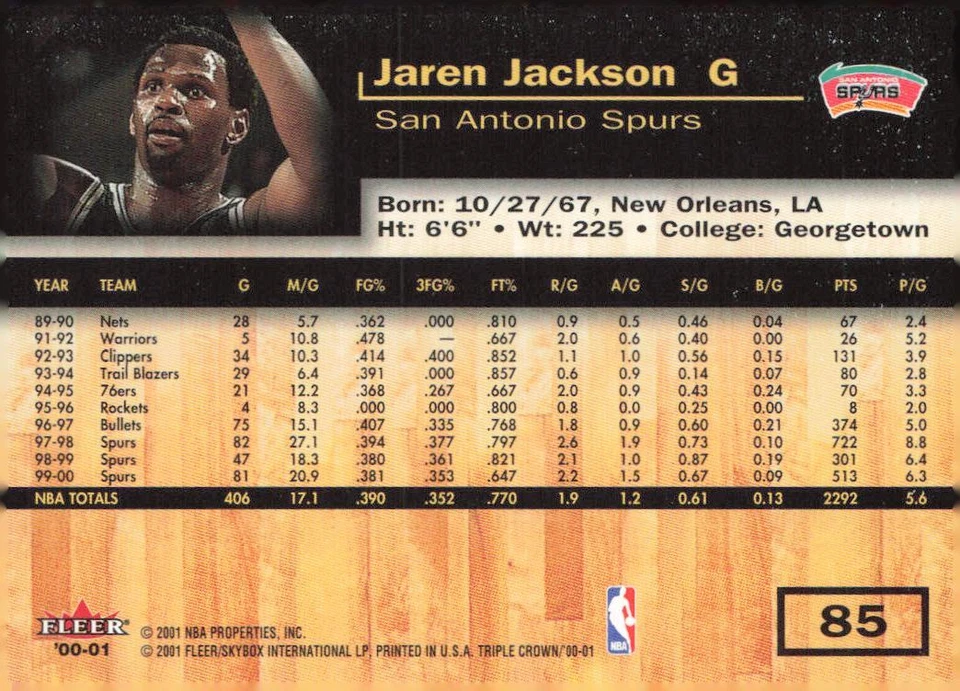 2000-01 Fleer Triple Crown #85 Jaren Jackson - Image 2 of 2