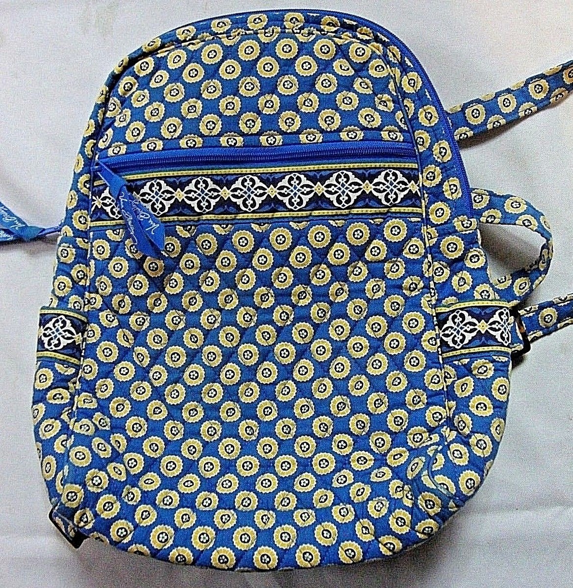 Vera Bradley Riviera Blue Yellow Floral Pattern Book Bag Back Pack
