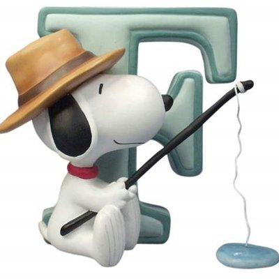 SNOOPY GONE FISHING  LETTER F AND FISHING POLE  #8576 UPC,748787085765 NEW