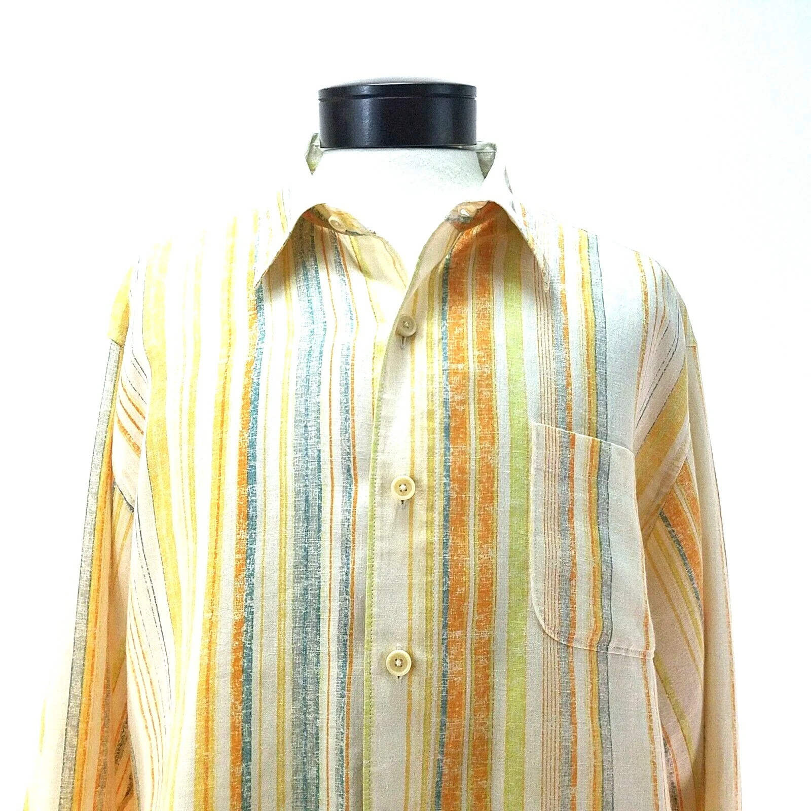 TOMMY BAHAMA Relax Shirt 100% Linen Yellow Stripe L/S Summer Men's XL $125 EUC