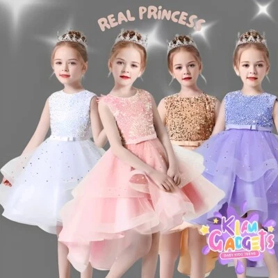 GIRLS FLOWER BRIDESMAID DRESS BABY KIDS PRINCESS PARTY SEQUIN WEDDING DRESSES