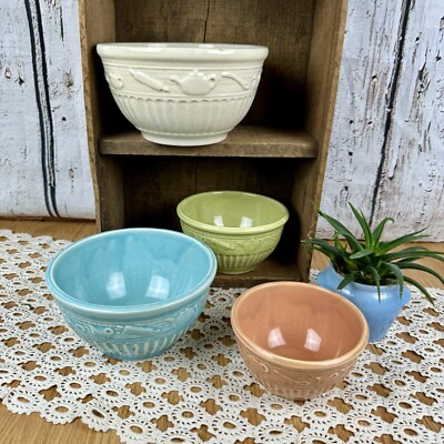 Vintage RRP Co Roseville Mixing Bowls Set Pottery Cooking Aids