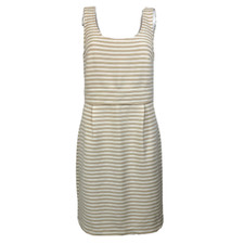 Ann Taylor Loft Dress Womens Sz 8 White Beige Striped Stretch Tank Sheath
