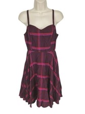 Old Navy Burgundy Plaid Mini Fit & Flare Dress Women Size S Spaghetti Strap
