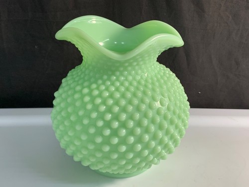 MOSSER FENTON HOBNAIL JADEITE GREEN RARE VASE PETAL RUFFLED 7.5"T x 7"W - Picture 5 of 7