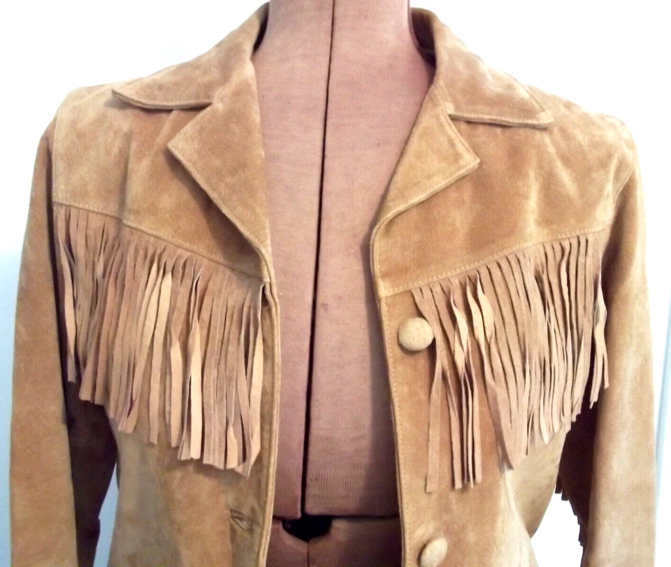 CHAQUETA FORRADA MARLBORO GEAR CUERO CASTAÑO FLECOS Vaquera Bolsillos Botón/Talla M Foto 4 de 4