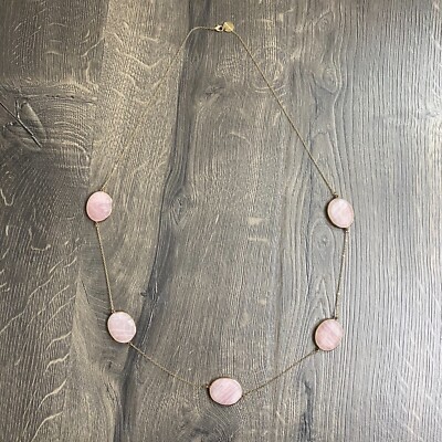 NWOT Marlyn Schiff Pink Stone Crystal Gold Long Necklace 18 inches