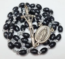 Our Lady of Guadalupe KofC Catholic Rosary Strong Wire Black Acrylic Beads Italy