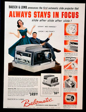Bausch Lomb Balomatic Slide Projector Original 1957 Vintage Print Ad